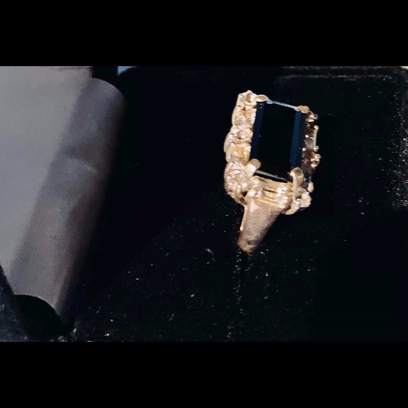 Genuine Diamond Accent Ring with Black center emerald cut stone. - Picture 3 of 9